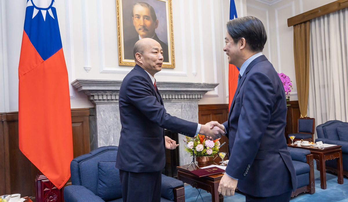 總統賴清德會晤美國總統就職慶賀團，並與率團的立法院長韓國瑜多所互動。 圖：總統府提供