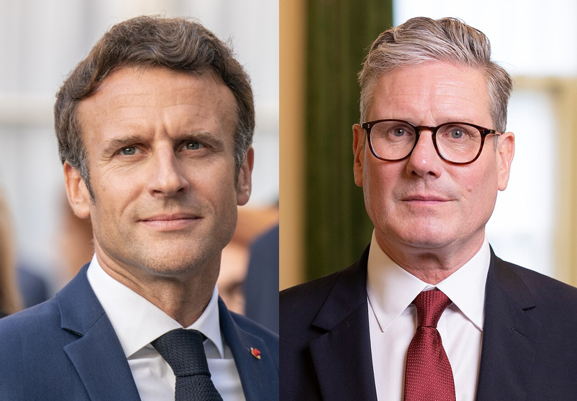 英國首相斯塔默（圖右）和法國總統馬克宏（圖左）已開始討論，若烏俄簽署和平協議，英法將向烏克蘭部署維和部隊的問題。 圖：翻攝自維基百科和馬克宏臉書（新頭殼合成）