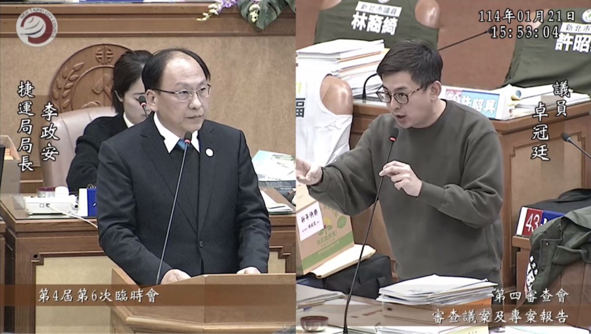 卓冠廷建議新北市府應研議，把由台北市主辦的樹林萬大線合約換約，讓各機關權責相符。 圖：翻攝新北市議會直播