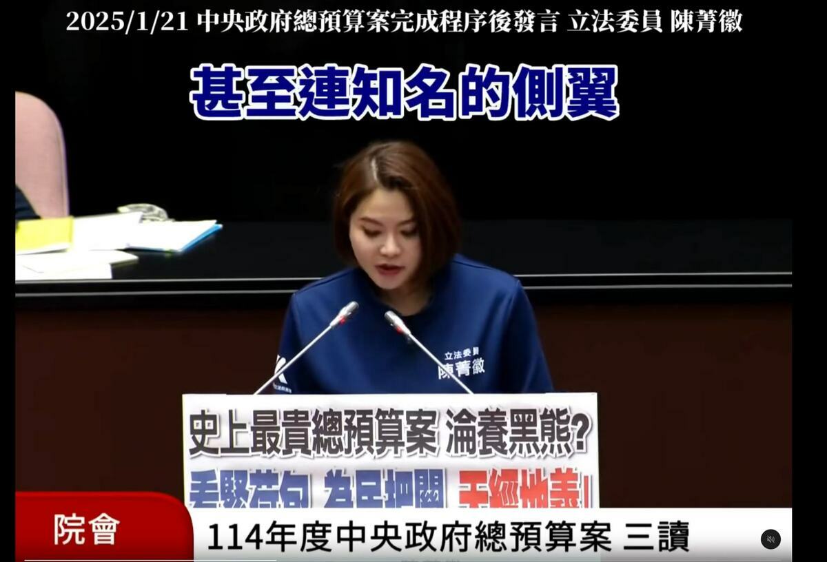 國民黨立委陳菁徽在立院當場點名台大醫師施景中是側翼。 圖：翻攝畫面