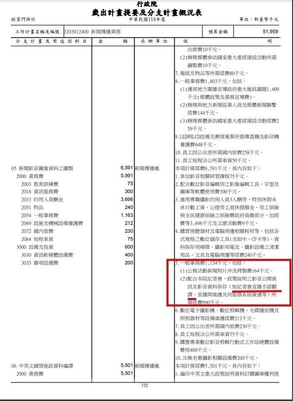 在標案中有條款敘明「本採購案決標後所需經費，需俟114年度預算經立法院審議通過後始確定。」 圖：行政院提供