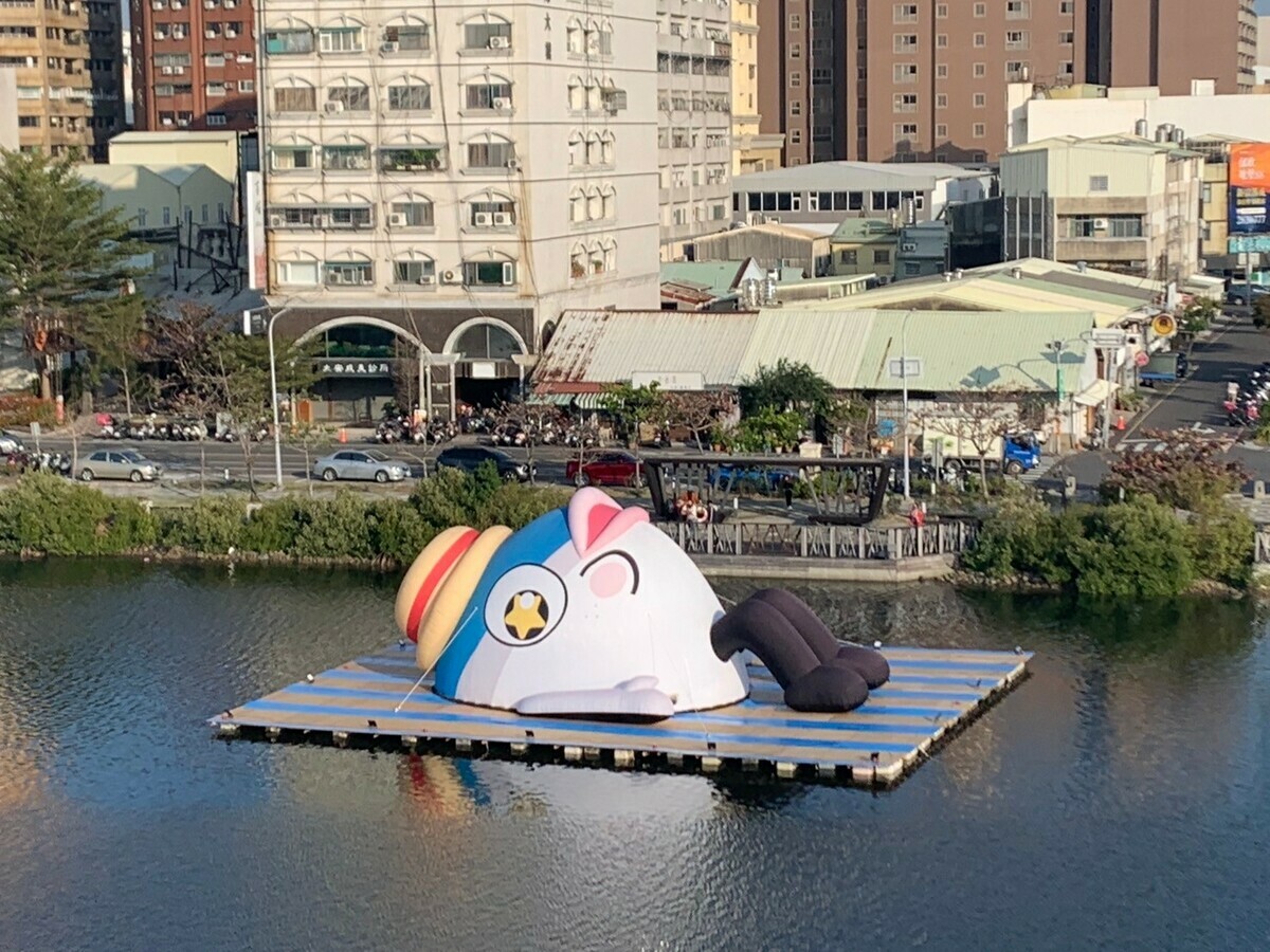 魚頭君悠閒躺在運河上。 圖：台南市政府觀光旅遊局／提供