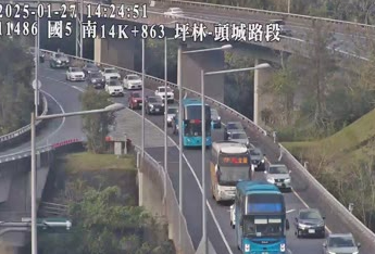 國道已出現返鄉車潮，今上午有多起事故均已排除，高公局預估下午6大壅塞路段，建議駕駛依即時路況繞道行駛。 圖：翻攝自高公局即時影像畫面