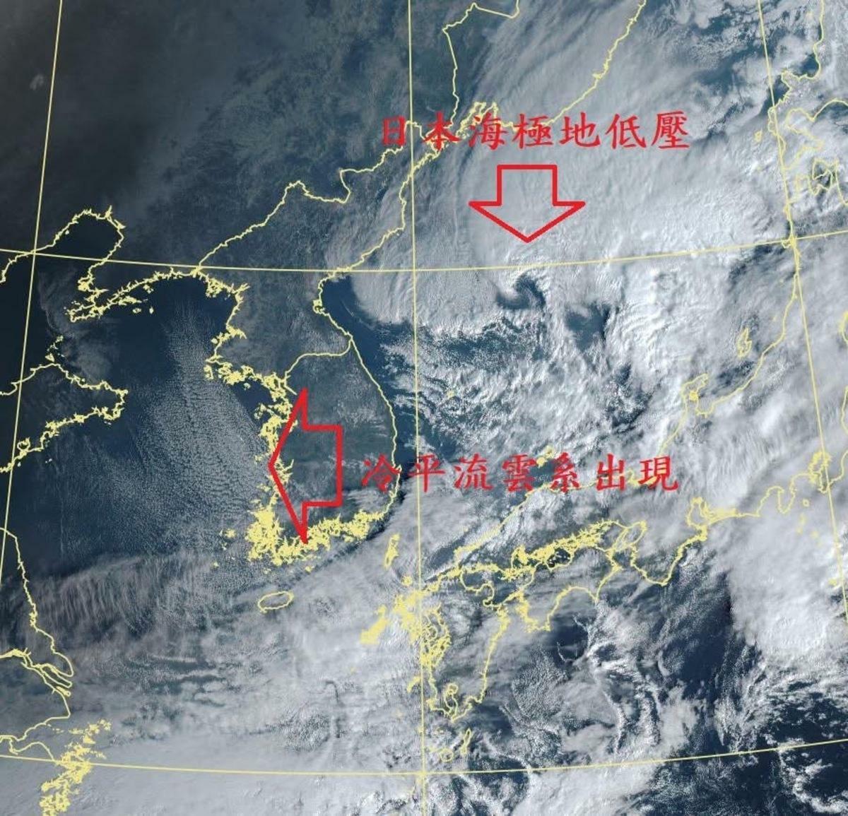 鄭明典指出，目前日本海已出現極地低壓的特徵， 圖：鄭明典臉書