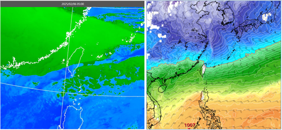 最新(5日20時)歐洲模式(ECMWF)，週六(8日)8時850百帕氣溫及風場模擬圖顯示，零度(紅)線在北部陸地，冷空氣較前波寒流強。 圖：翻攝自老大洩天機專欄