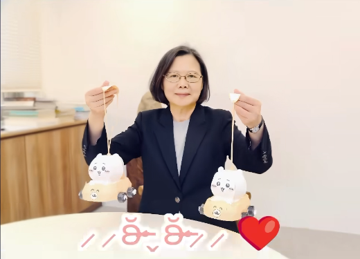 蔡英文組裝「吉伊卡哇燈籠」。 圖: 擷取自 蔡英文 FB