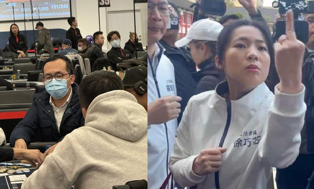 台中市研考會主委劉彥澧遭爆料上班時間在玩德州撲克請辭獲准，太太徐巧芯說：「這才叫政治責任，民進黨沒有的骨氣我們有」。 圖：翻攝溫朗東、周軒臉書（新頭殼合成）