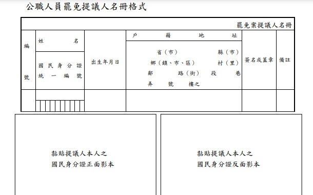 【更新】中選會配合修正罷免需附身分證影本作業辦法、名冊格式 收54罷免立委提案