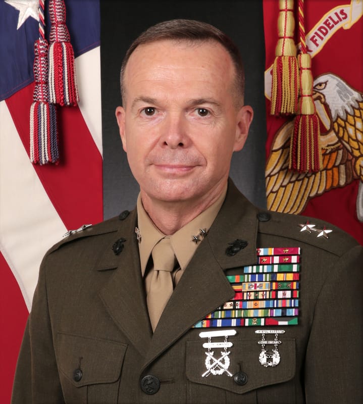 根據中英文對照名牌顯示，此次參與漢光兵推的美軍將領，應為美軍印太司令部聯五次長巴格倫少將。 圖：翻攝自 美軍印太司令部官網
