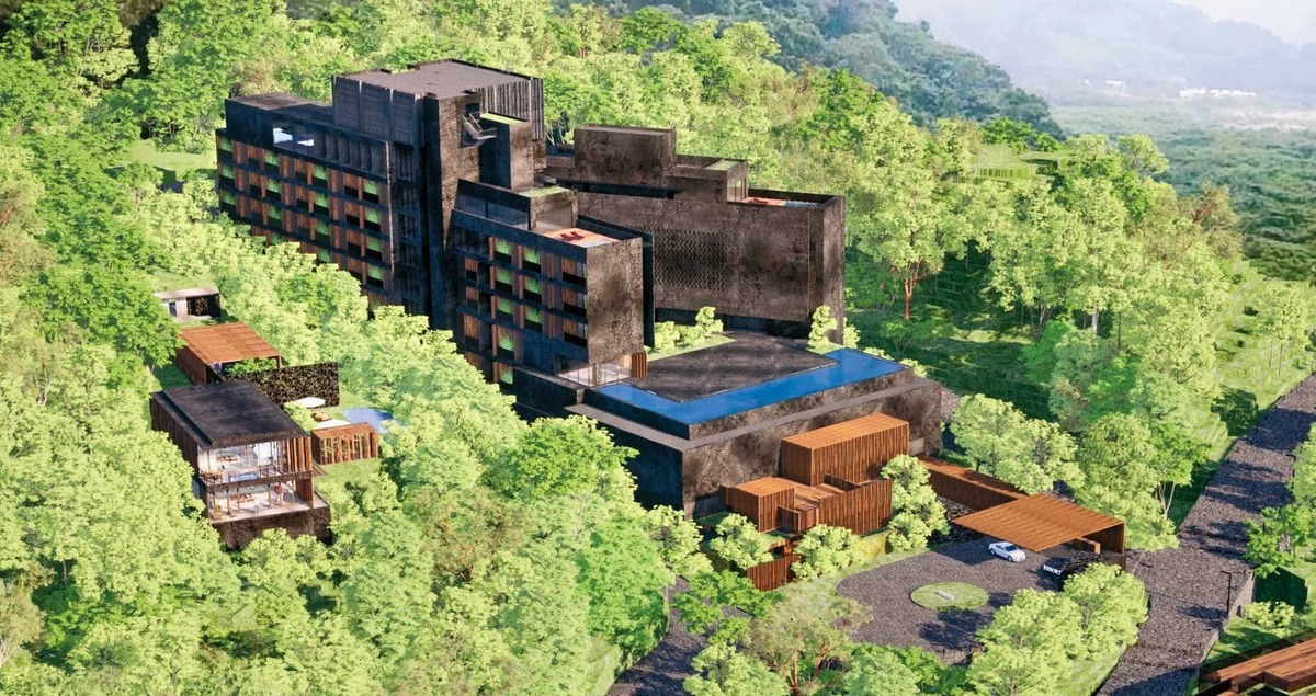 位於苗栗泰安的汶水湯元渡假飯店目前興建中，預計明年正式營運。圖為飯店模擬畫面。 圖：翻攝苗栗縣政府官網