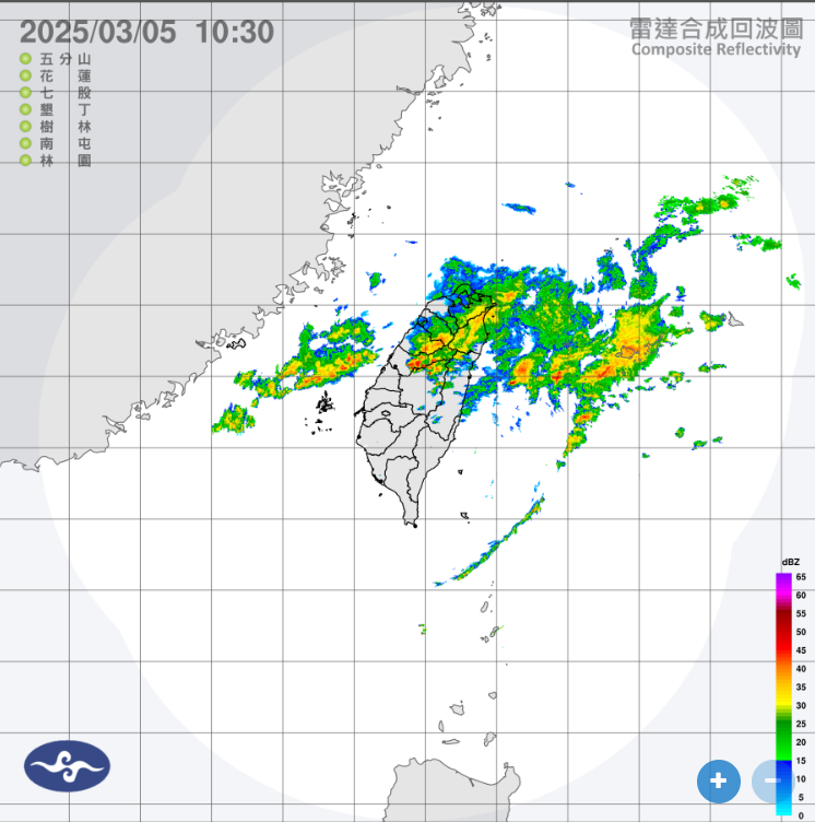 華南雲雨區東移。 圖：翻攝自中央氣象署官網