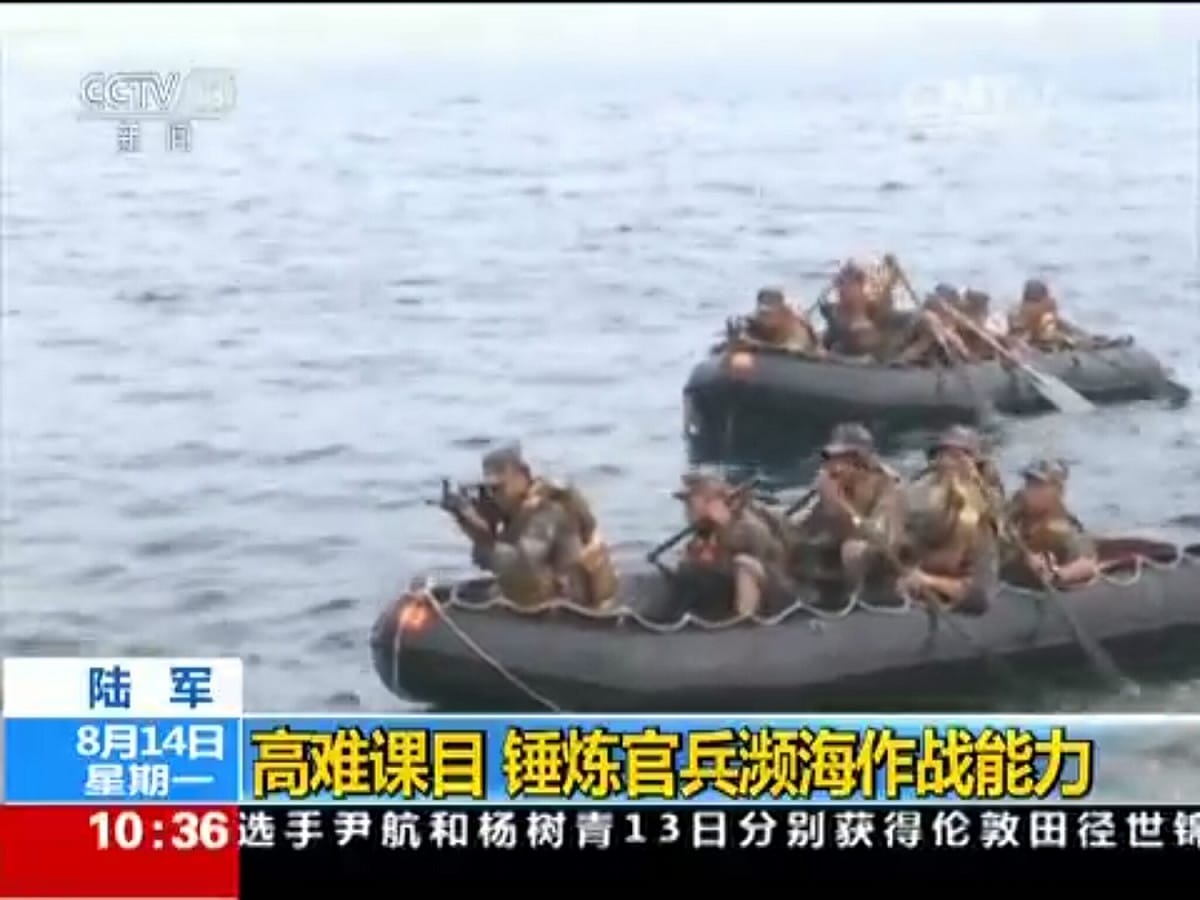 中國陸軍第71集團軍某部日前在黃海海域軍演，鍛鍊部隊瀕海作戰能力。 圖:翻攝自央視網military.cctv.com