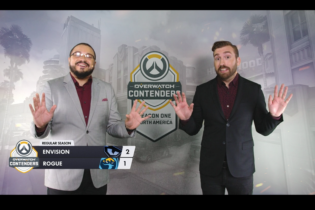 第零季排行後段班的EnVision竟佔上風，主播一臉不可思議。 圖：翻攝自Overwatch Contenders的twitch