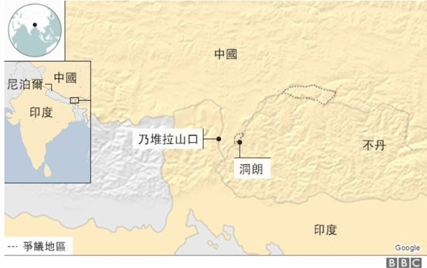 中印雙方在洞朗地區對峙2個多月僵持至今仍未解決。    圖：翻攝BBC中文網