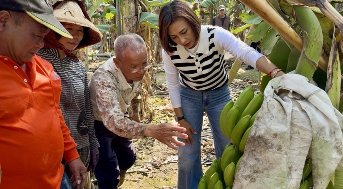 邱議瑩(右一)前往旗山探訪蕉農。 圖：邱議瑩團隊/提供