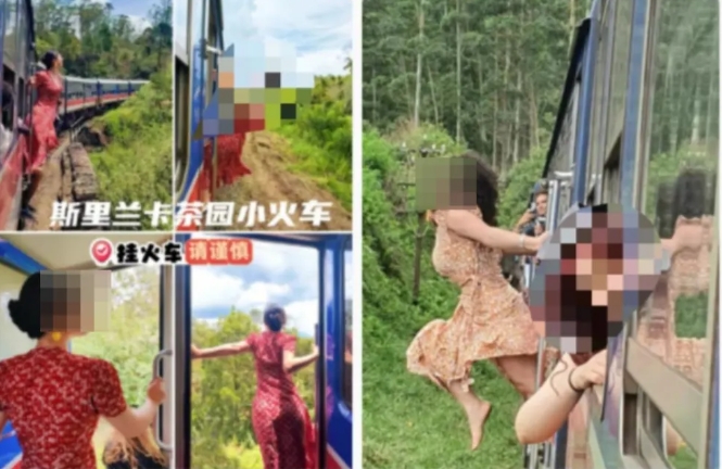 許多到斯里蘭卡旅遊的乘客，愛把身體整個探出火車外拍美照，但也常常危及到自己生命。 圖 : 翻攝自微博