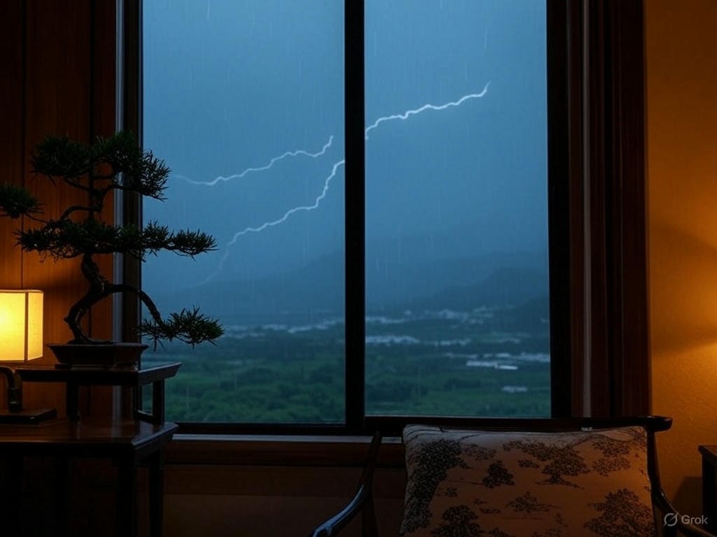 重症醫黃軒警告春雷雨季潛藏健康威脅，心血管、呼吸道、關節炎患者尤須注意，氣壓濕度變化可能引發多種不適症狀。 圖：Grok AI 生成 / 曾郡秋 製作