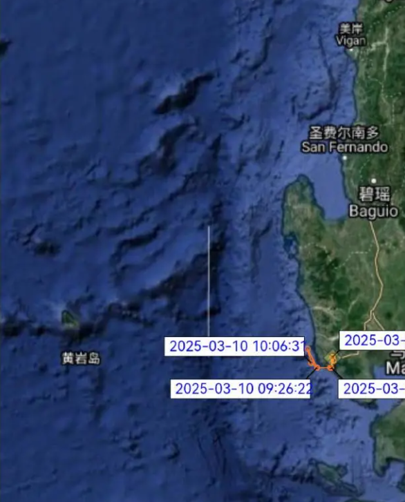 這次演習的實際地點距離黃岩島約 425 公里，靠近呂宋島，並非菲律賓宣稱的黃岩島附近。 圖:翻攝自騰訊網