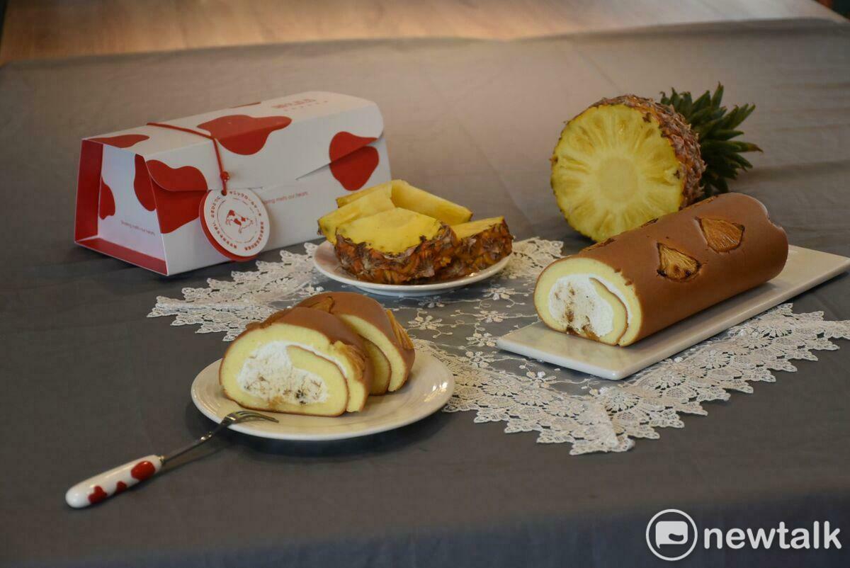 甜點業者在地化，以金鑽鳳梨為原料製作生乳捲。 圖：孫家銘攝