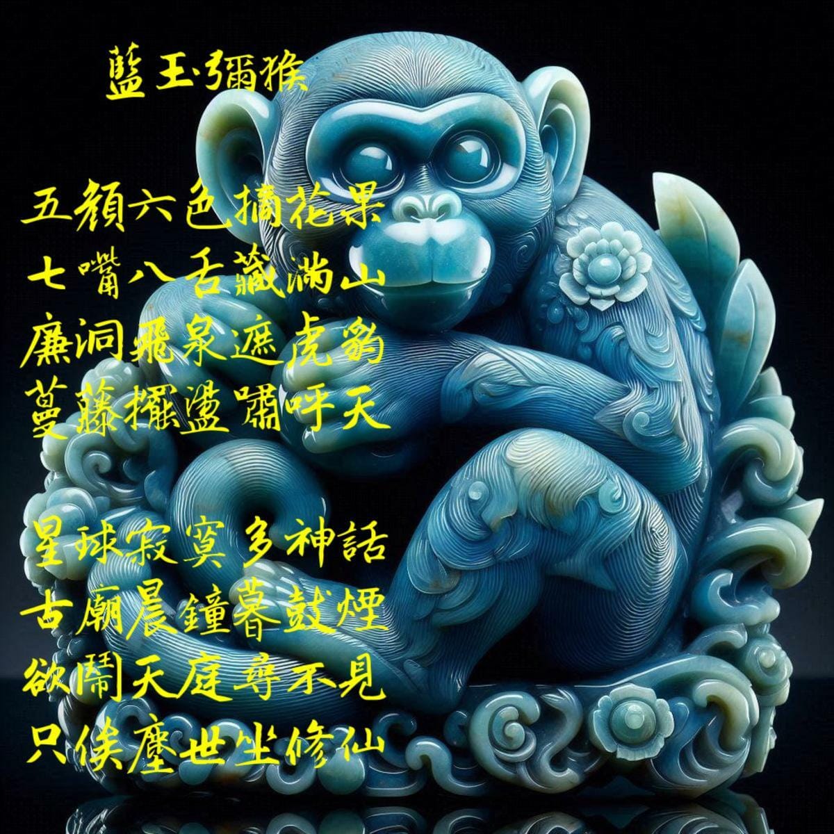 詩「藍玉彌猴」。 圖：黃吉川提供