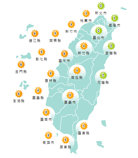 氣象署發布各地紫外線指數預報概況。 圖：氣象署提供