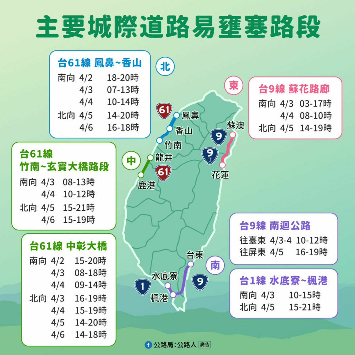 清明連假易壅塞道路。 圖：公路局 / 提供