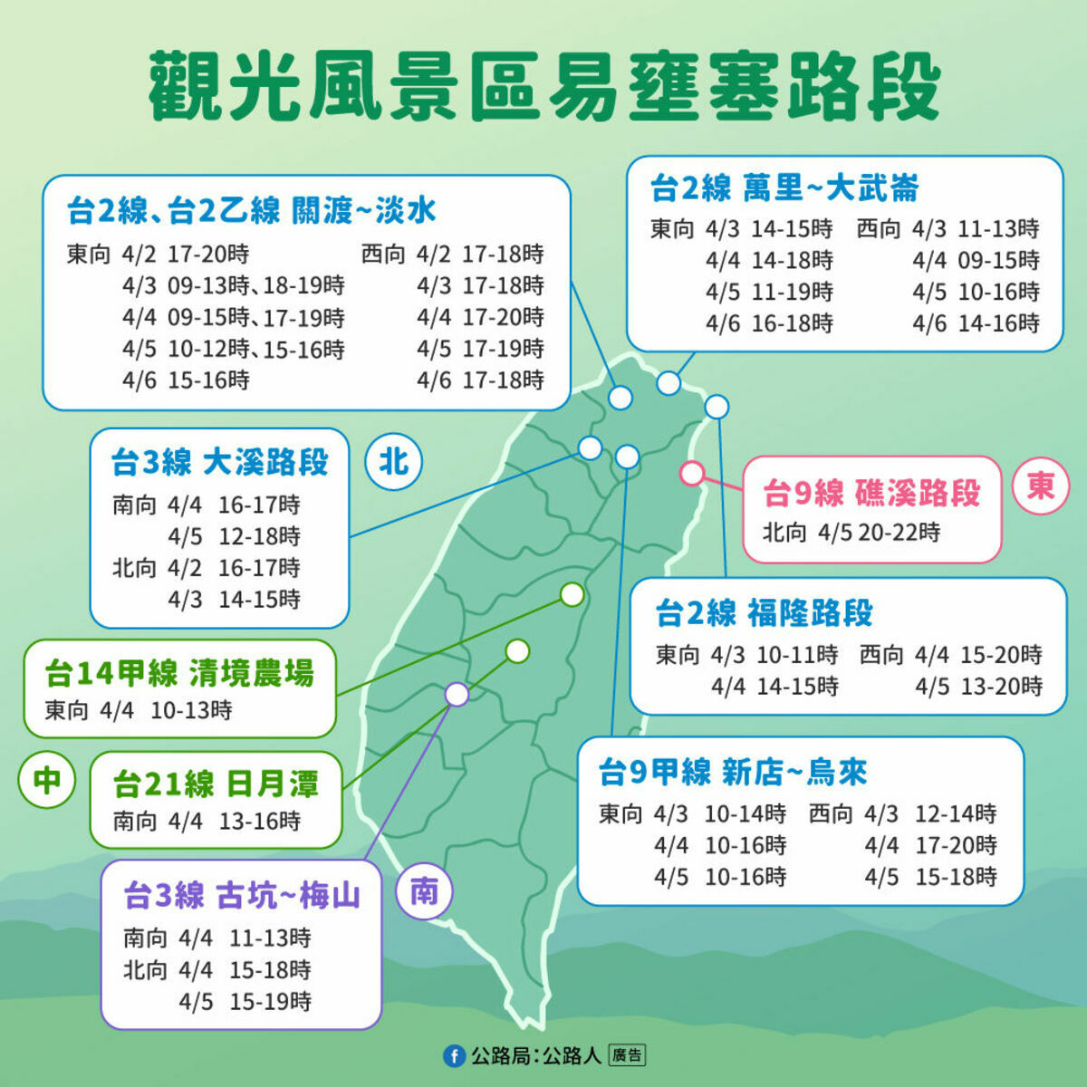 清明連假易壅塞道路。 圖：公路局 / 提供