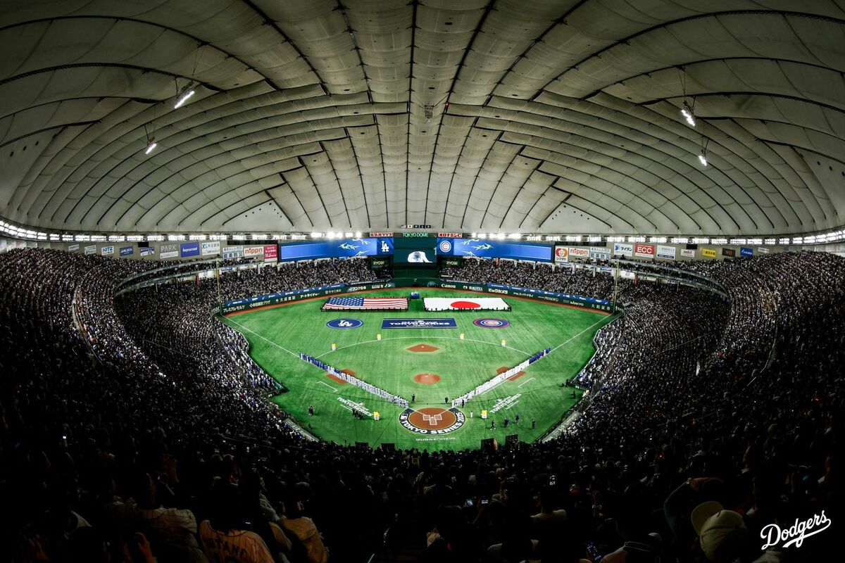 MLB 2025海外開幕戰在東京巨蛋登場，在日本掀起一波大聯盟熱潮。（翻攝自道奇隊X）