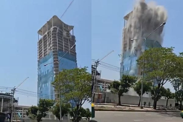 泰國審計署「21億新大樓」被震垮，承包建設公司是中國中鐵。 圖：翻攝X（前推特）影片