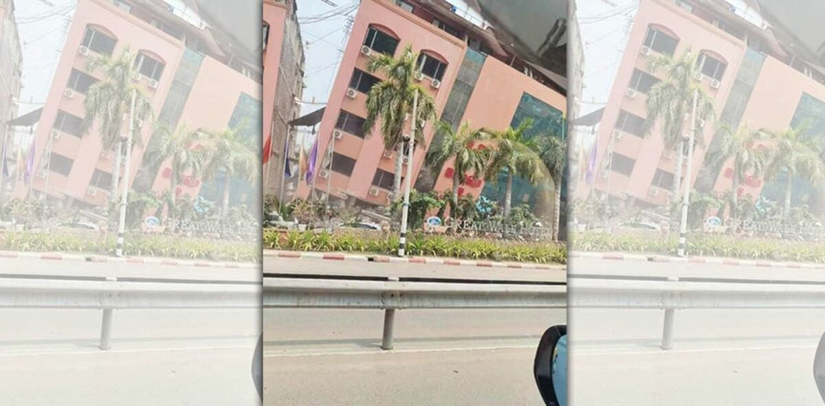 一名台灣婦人到緬甸旅遊，不巧碰上強震，被困在飯店瓦礫堆下。（緬甸台商提供）