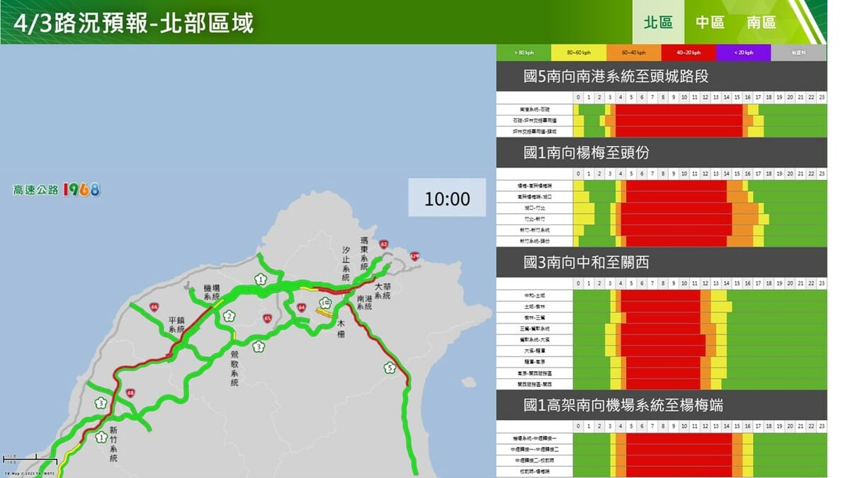今日北部路況預報。 圖：高公局／提供