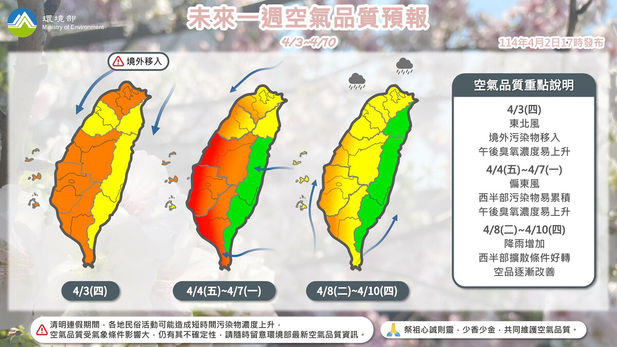 今天中南部地區短時間可能達紅色警示等級；中部空品區為「紅色警示」等級。 圖/空氣品質監測網