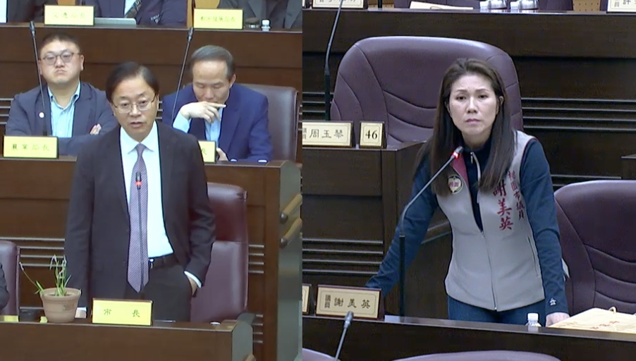 桃園市議員謝美英要求市府正視美國關稅戰對地方產業的衝擊影響。 圖：林昀真/翻攝
