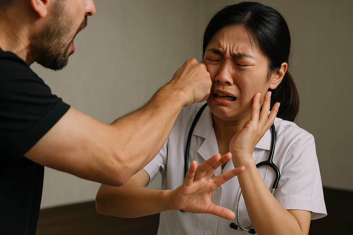 北醫與長庚發生護理師遭攻擊，衛福部籲正視醫護安全，施暴可判3年徒刑。(圖為示意) 圖：ChatGPT  生成 /  曾郡秋 製