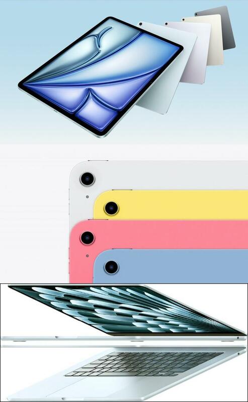 蘋果M3 iPad Air及A16 iPad今(11)日在台開賣，M4 MacBook Air預計下週一(14)開放預購。 圖：取自蘋果官網 /  新頭殼合成