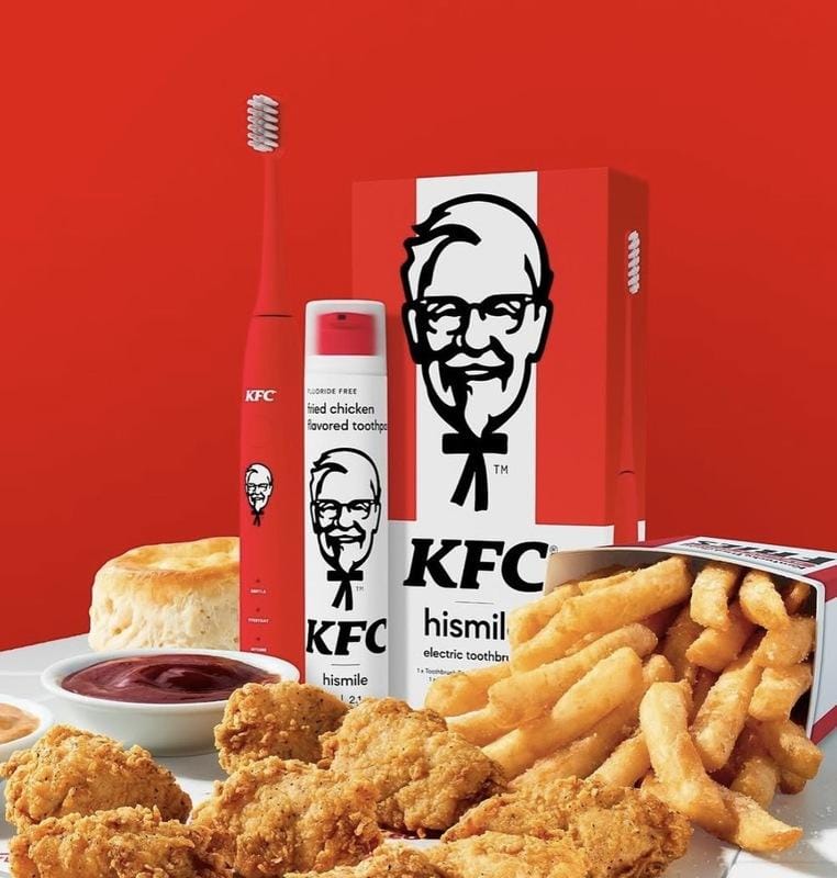 Hismile表示，這次聯名源於「愚人節」的創意惡搞。 圖：翻攝自KFC IG