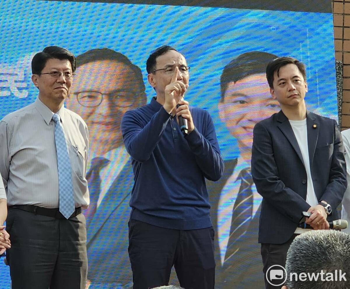 國民黨主席朱立倫批民進黨已變成綠共，為了利益出賣台灣。 圖：林昀真/攝