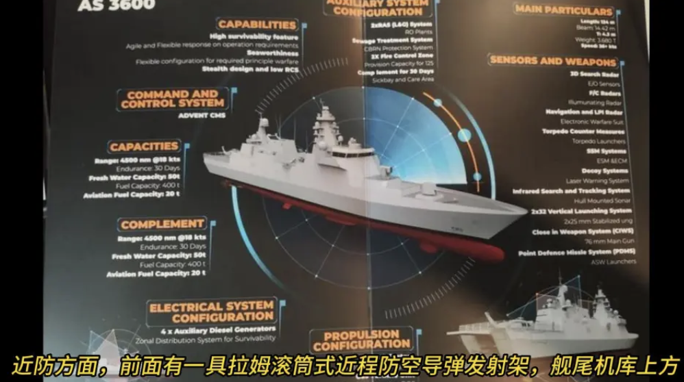 AS3600 型護衛艦噸位不足 4 千噸，但配備了前 32 加後 32 共計 64 單元導彈垂發系統。 圖：翻攝自世界軍艦