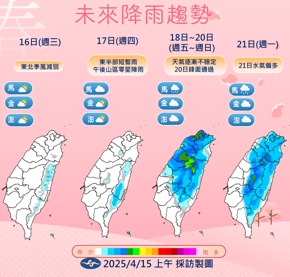 今南部高溫達30度，清晨低溫下探10度，氣象署預告週末鋒面來襲將轉濕涼。 圖：氣象署／提供