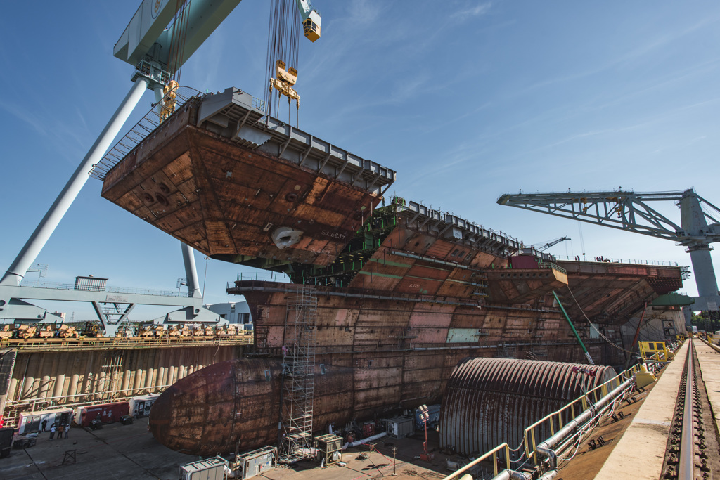 美福特級航空母艦「甘迺迪號（CVN-79）」2019組裝船段。 圖：翻攝DVIDS
