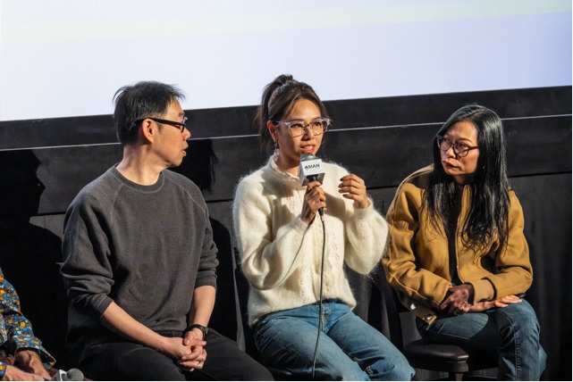 《小雁與吳愛麗》於芝加哥亞洲躍動影展首映，導演林書宇（左）、女主角夏于喬（中）出席映後座談。 圖：芝加哥亞洲躍動影展提供
