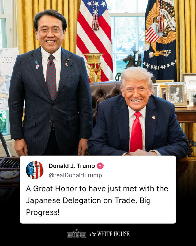 美國與日本就關稅與貿易議題展開高層談判，美國總統川普親自參與白宮會談。 圖：翻攝「X」@TrumpDailyPosts