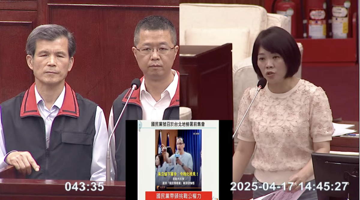 民進黨台北市議員簡舒培質詢台北市警局長李西河。 圖：翻攝台北市議會直播