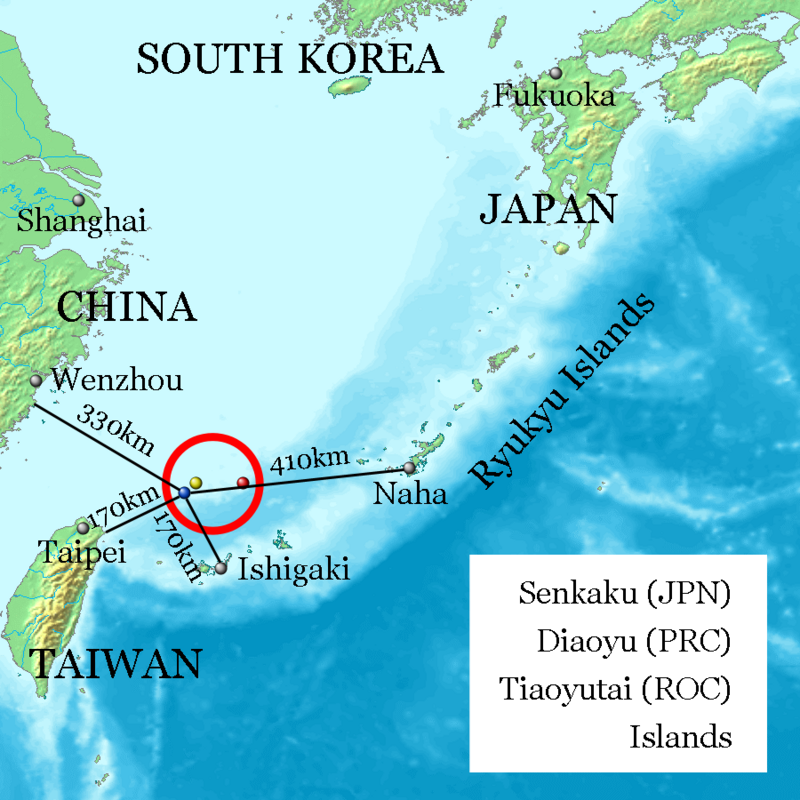 釣魚台是我國與日本的爭端海域，中國認為歸其所有 圖：取自維基百科　by Jackopoid CC BY-SA 3.0