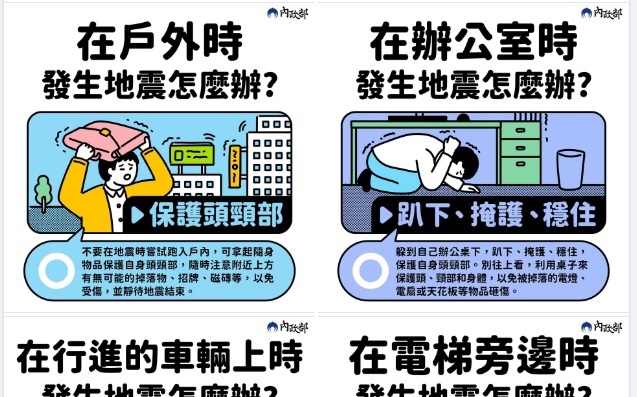 當地震發生時 謹記保命3步驟：趴下、掩護、穩住