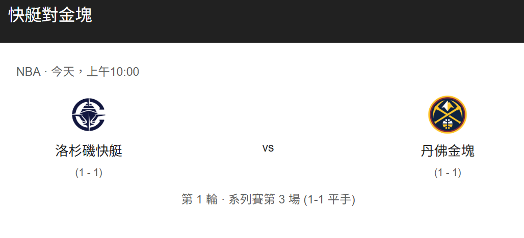 NBA季後賽第三戰快艇vs金塊台灣時間今（25）日上午10時開打。 圖：運彩公會/提供