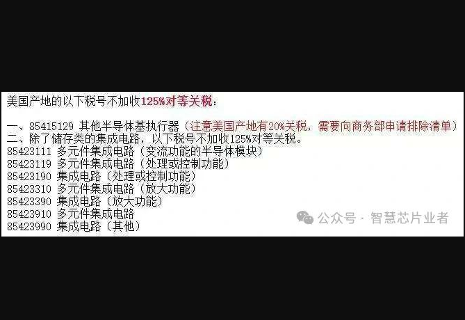 傳國海關近日已向部分企業發出內部通知，指出對部分美國產積體電路晶片，將不再徵收125%的對等關稅。 圖:翻攝自快科技