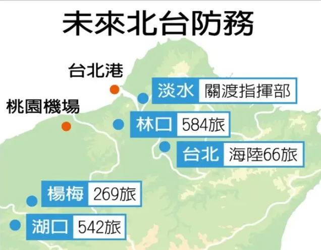 序列調整以後，國軍在台北-新竹方向的部署情勢。 圖:翻攝自觀察者網