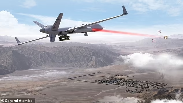 美國國防承包商通用原子（General Atomics）近日發表全球首款可搭載於無人機的高功率雷射武器，成為軍事科技領域的重要突破。 圖：翻攝自 X 帳號 @globalbeaconn
