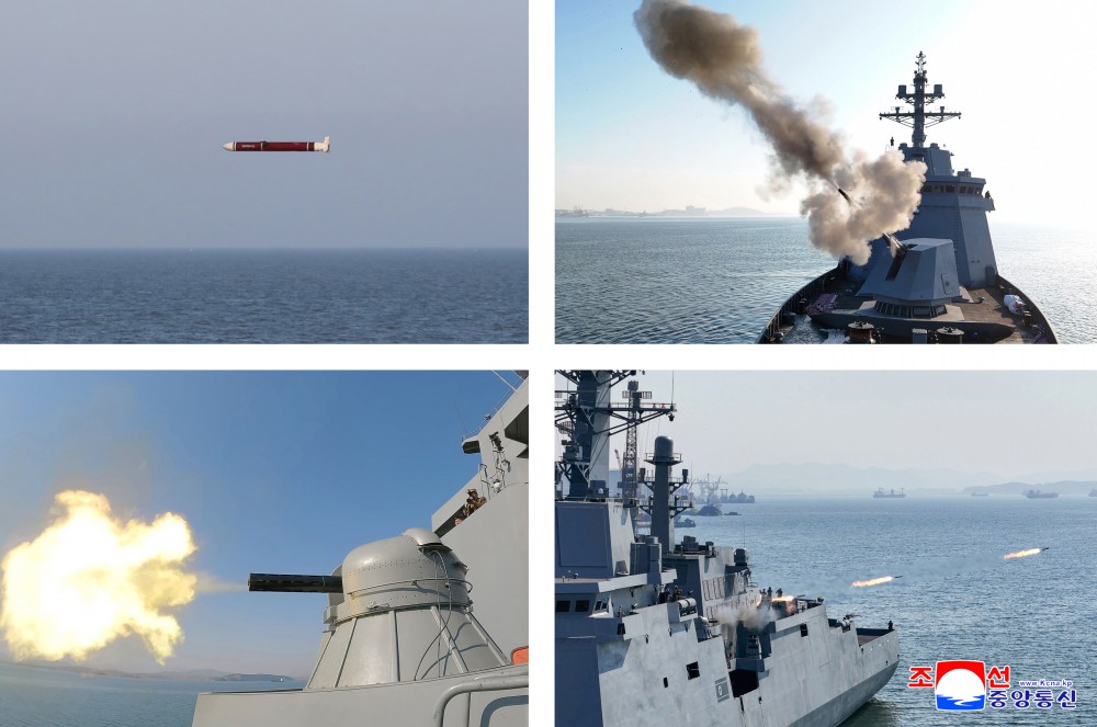 北韓最新「崔賢號（舷號51）」多用途驅逐艦，28、29兩天連續展開武器系統性能與戰鬥適用性試驗。 圖：翻攝朝中社